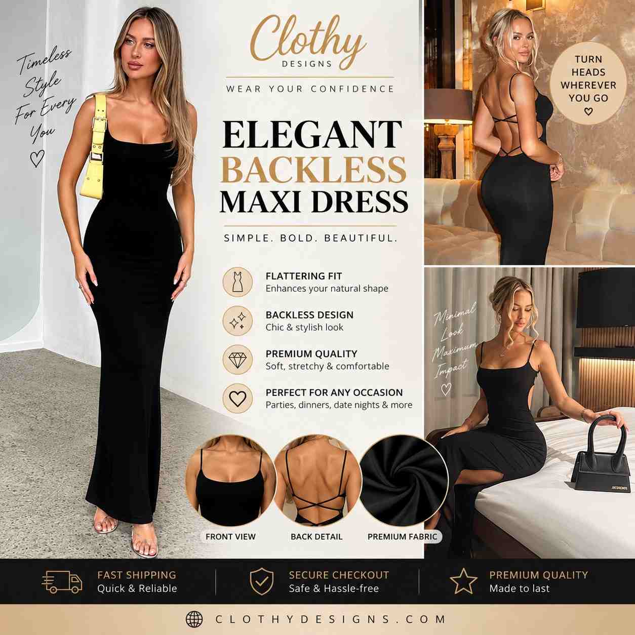 Women's Backless Split Maxi Dress – Sleeveless Spaghetti Strap Elegant Party & Evening Dress